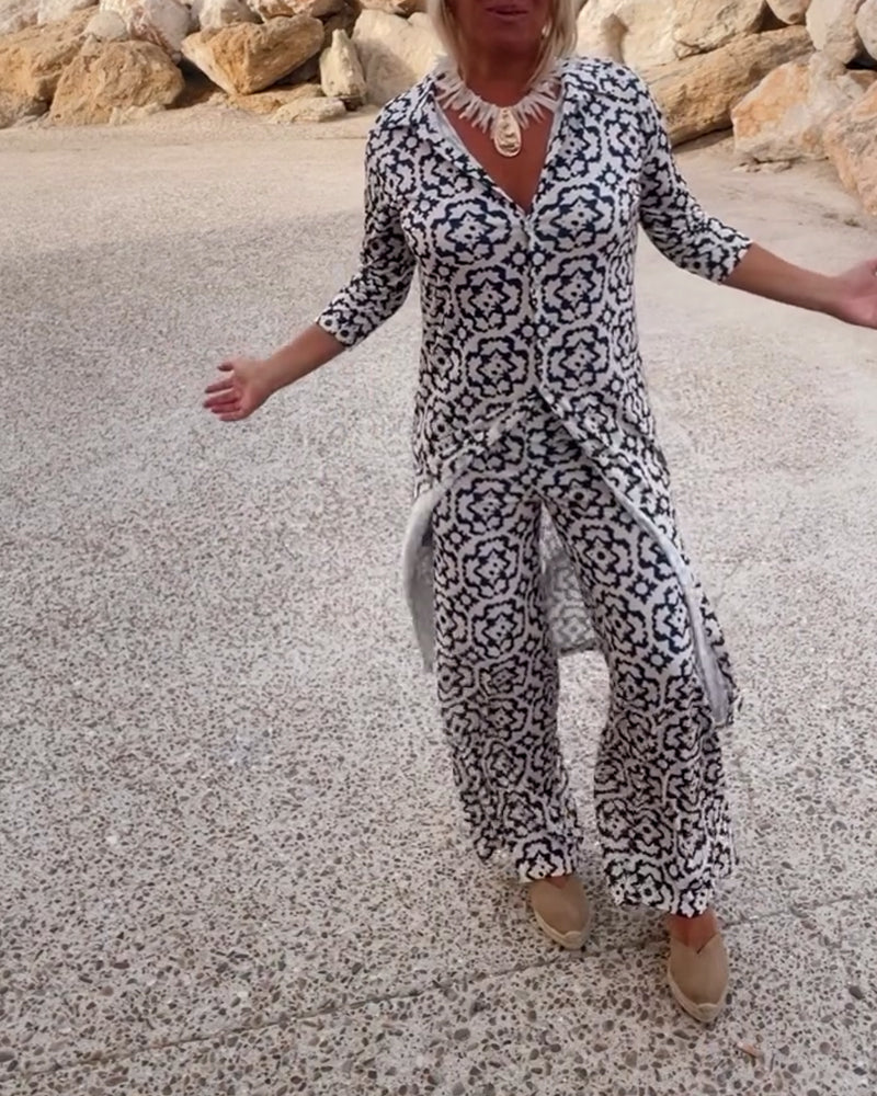 Amalia™ | Conjunto de botones de solapa de dos piezas con estampado vintage