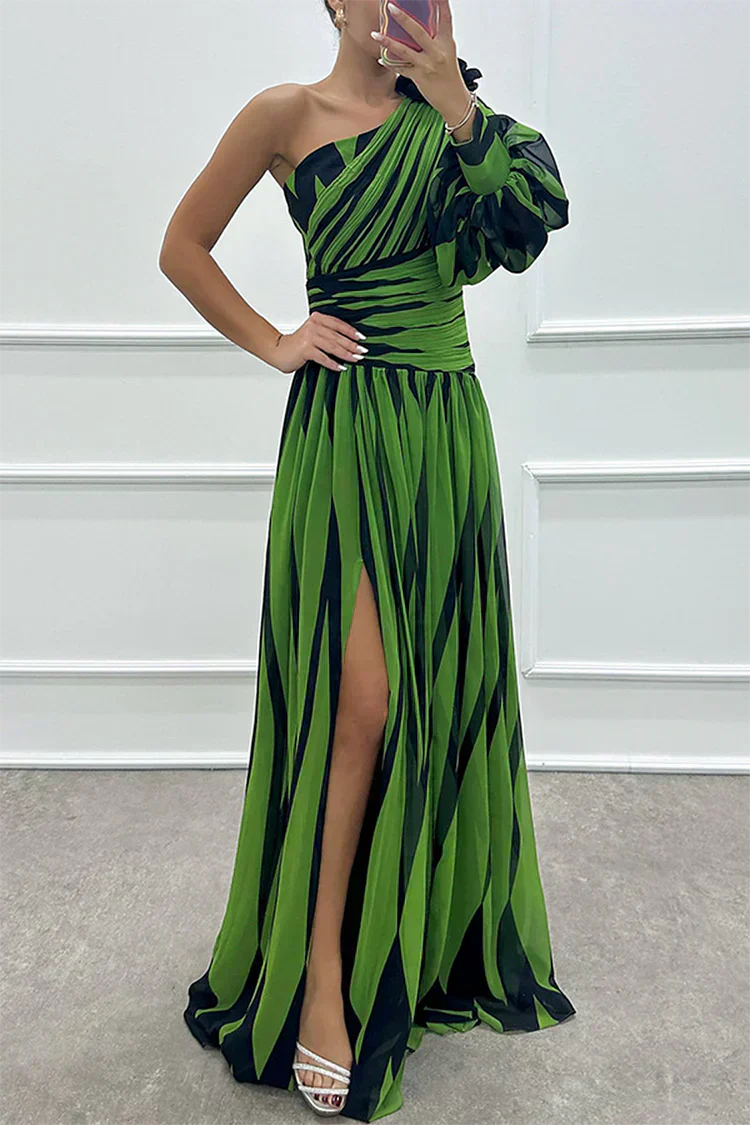 Shiloh - Vestido Maxi Elegante a Rayas con Un Hombro