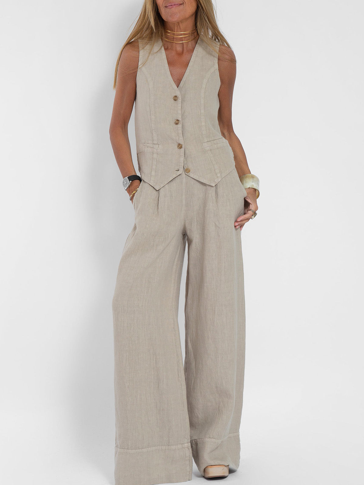 Ella | Conjunto de chaleco y pantalón ancho (Casi agotado)