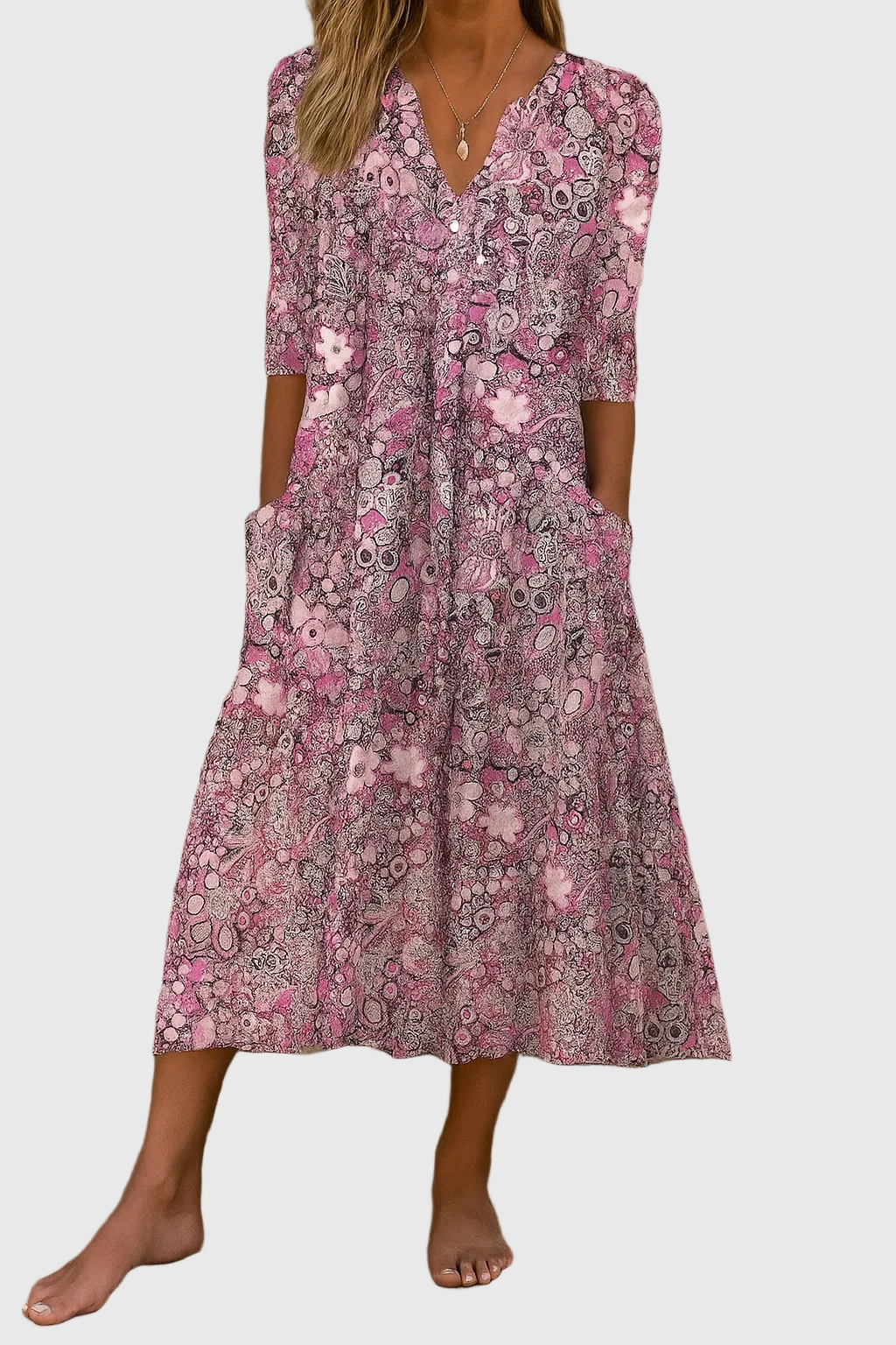 Rosa | Vestido midi elegante con escote en V