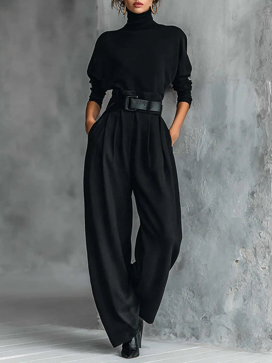 Lisa | Conjunto de dos piezas negro con cinturón