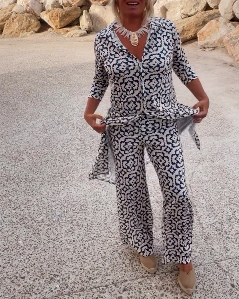 Amalia™ | Conjunto de botones de solapa de dos piezas con estampado vintage