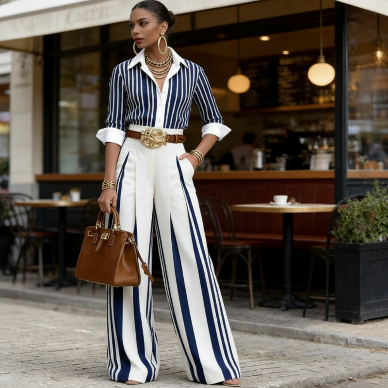Andrea | Conjunto con rayas verticales